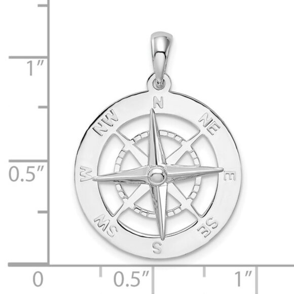 925 Sterling Silver RH Plated Nautical Small Compass Pendant Necklace 20.75mm - Picture 7 of 9